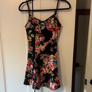 Black Floral Slip Dress with Bright Bouquet Print